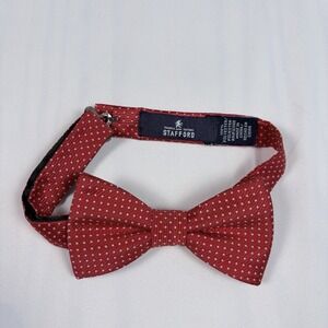 Stafford Bow Tie Red White Mirco Polka Dot Wide Pre-Tied Adjustable Formal
